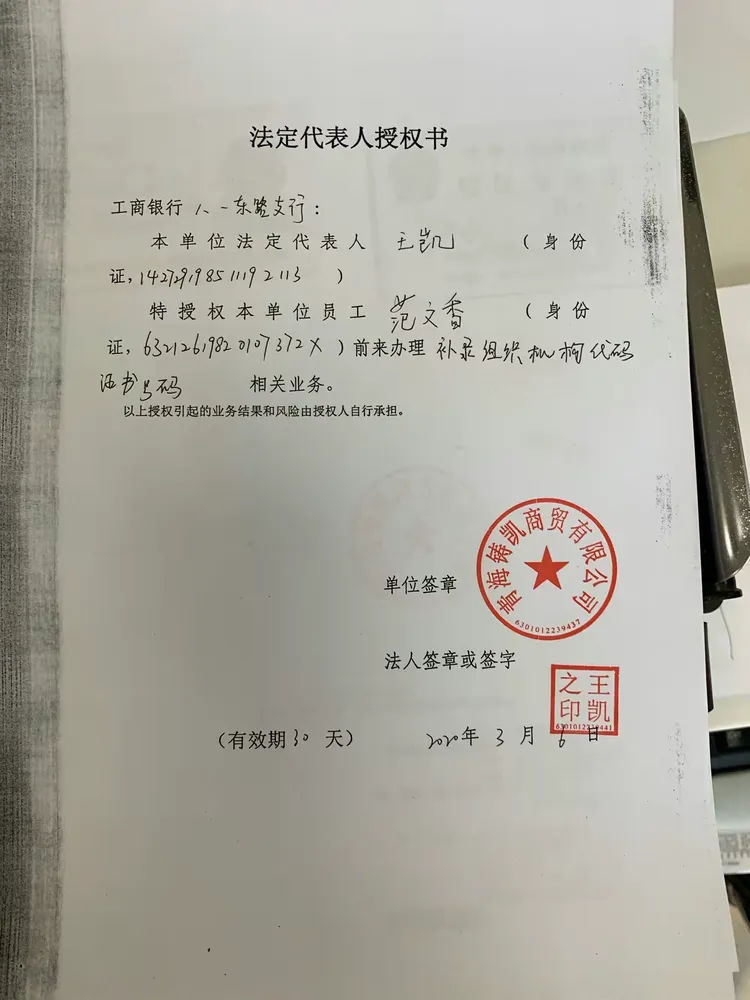 关于人行系统组织机构代码证未录入，需整改时所需资料如下：