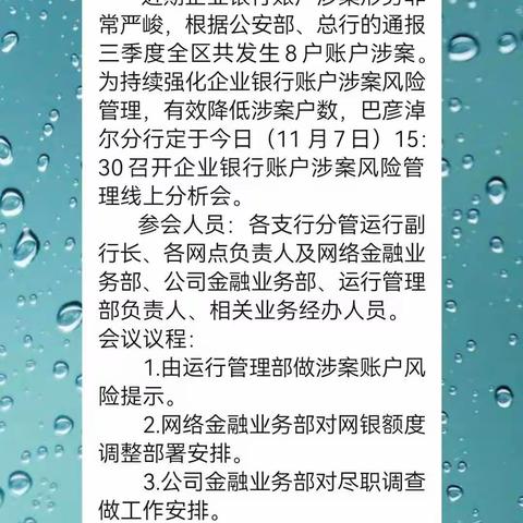 巴彦淖尔分行召开企业银行账户涉案风险管理线上分析会