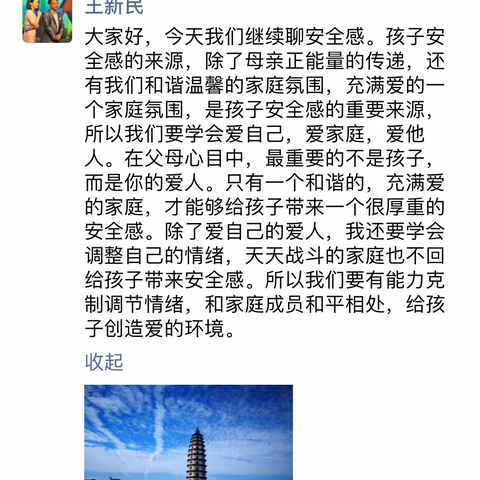 王新民老师关于安全感的语录