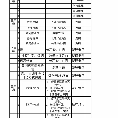 龙感湖中心小学家庭作业公示（4月12日）