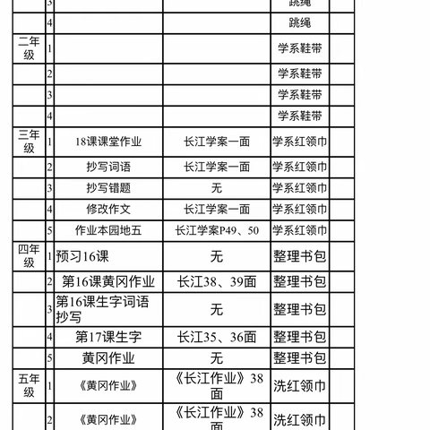 龙感湖中心小学家庭作业公示（4月6日）