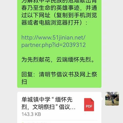 单城镇中学“缅怀先烈，文明祭扫”系列活动总结