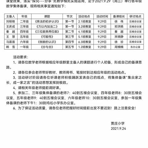 集思广益备课，凝炼精品课堂   记贾庄小学数学集体备课