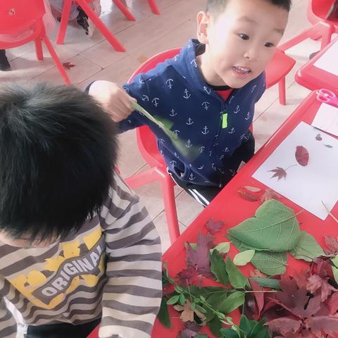 果一班幼儿树叶粘贴画活动