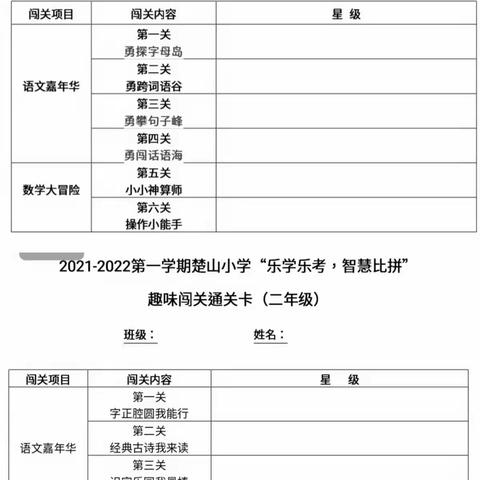 楚山小学促“双减”，快乐学习勇闯关——一二年级无纸笔期末素质测评