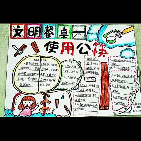 大李庄小学六二班使用公筷手抄报