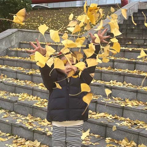 戏玩树叶🍂的小女孩