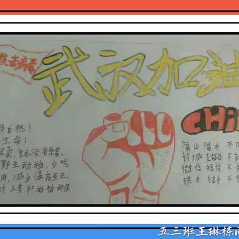 抗击冠状病毒肺炎，守护和谐家园——五三班手抄报选展
