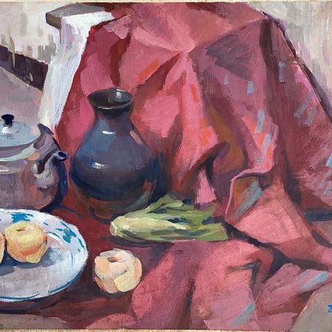 封控宅家翻出云帆弟1995年业余水粉习作