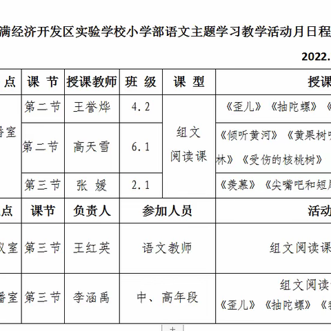 小语教研重实效，组文阅读现风采——吉林丰满经济开发区实验学校“语文主题学习”教学活动月纪实