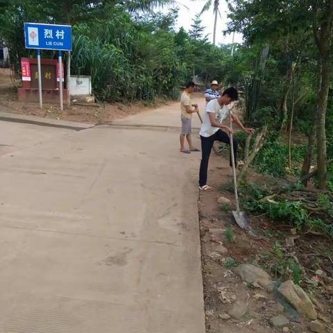 感城镇陀头村清理温布和烈村公路两旁垃圾