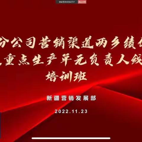 新疆分公司营销渠道两乡绩优主管及重点生产单元负责人线上培训班