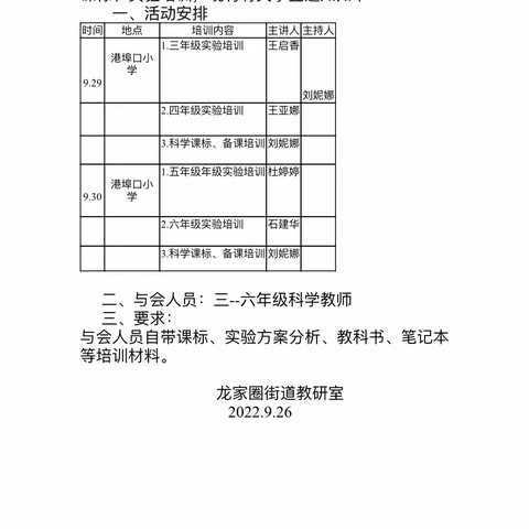 课标引领新方向，实验培训促教学——龙家圈街道科学课标实验分析培训活动