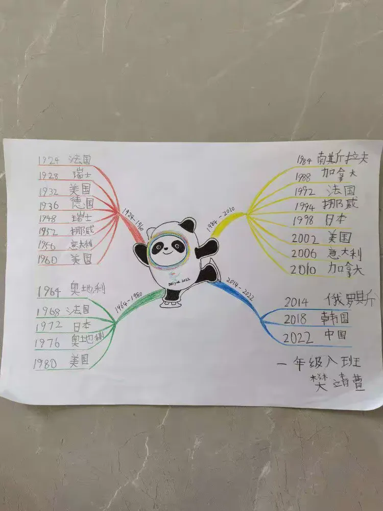 我们上网了解了举办过冬奥会的国家,看,我们的思维导图很漂亮!