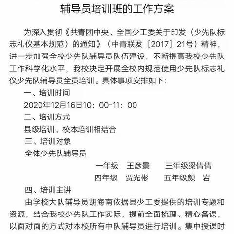 八里湾小学少先队标志标识培训会开始了