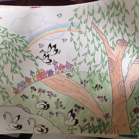 我是文明小学生，我用画笔描绘美丽春城！江尾小学创建文明城市，从我做起，描绘我们的美丽春城！