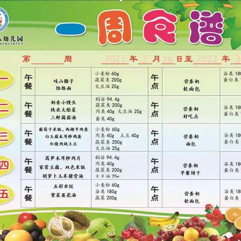 绥德八幼本周食谱分享