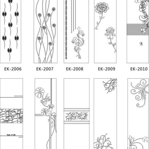 铝合金玻璃门、卫生间门刻绘图暗花图、矢量图