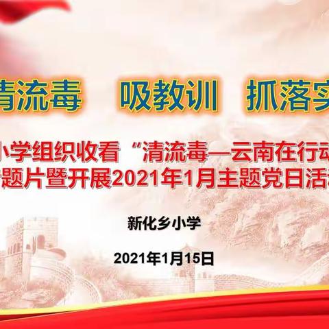 清流毒  吸教训  抓落实一一新平县新化乡小学收看“清流毒—云南在行动”专题片暨开展1月主题党日活动