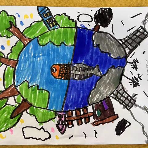 尊崇完小兴趣课绘画1班——绘画主题：环境健康