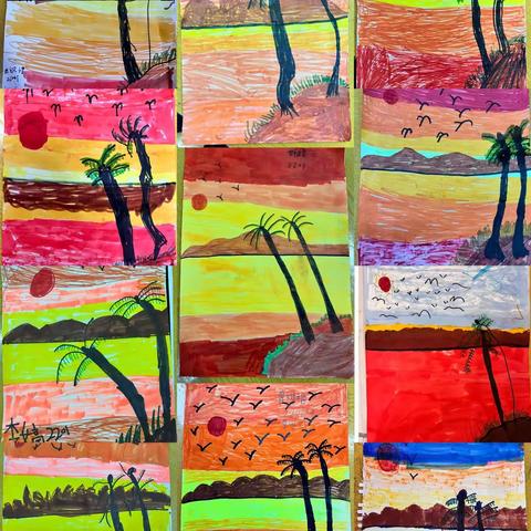 尊崇完小兴趣课绘画1班——绘画主题：海边的夕阳