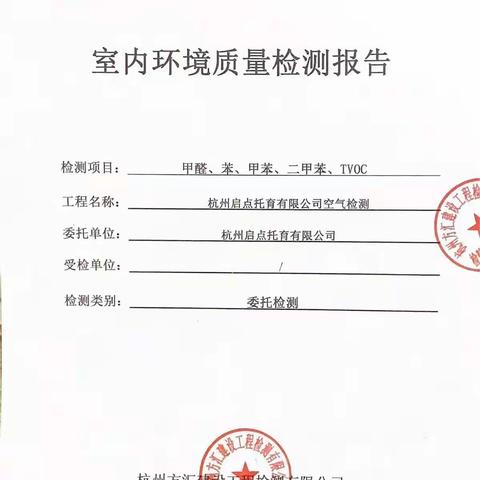 请审阅。室内环境质量检测报告