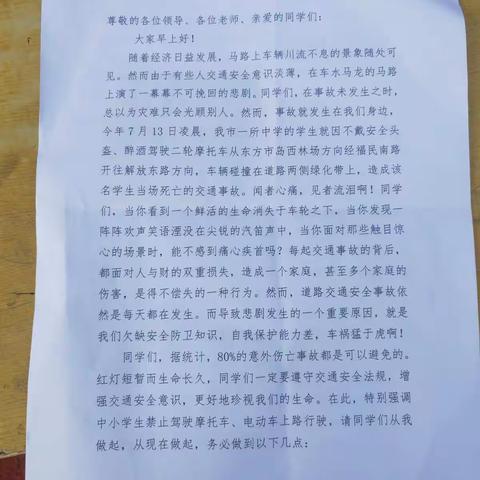 宣讲交通安全知识，守好校园平安出行