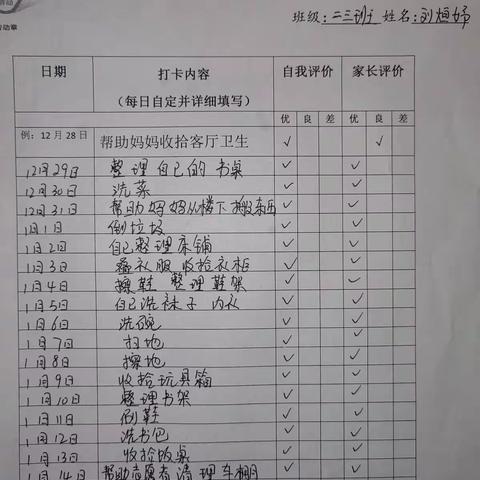 坚持劳动打卡，争得“劳动章”海区五小二三中队（三）小组