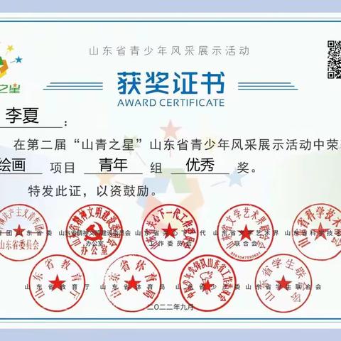 金斗营镇小学教师在山东省“山青之星”青少年风采展示活动中获奖