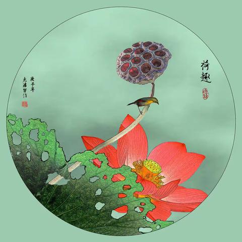 画意荷花-团扇（摄影后期）