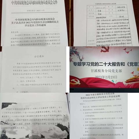 甘溪税务分局党支部召开2022年度组织生活会和民主评议党员会议