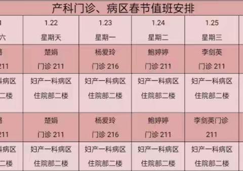 西和县人民医院产科2023年春节值班安排