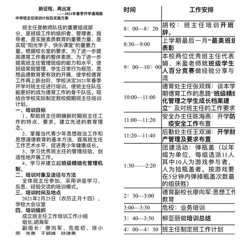 新征程，再出发                                                —— 2021年通海路中学春季开学班主任培训