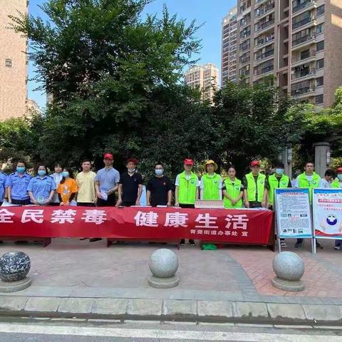 为迎接第34个国际禁毒日的到来，青菱街中心戒毒社区联合司法所、公共安全办，等单位在建和世家做禁毒宣传。