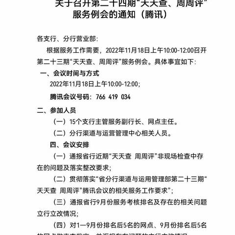 三门峡分行召开第二十四期“天天查、周周评”服务例会（腾讯）