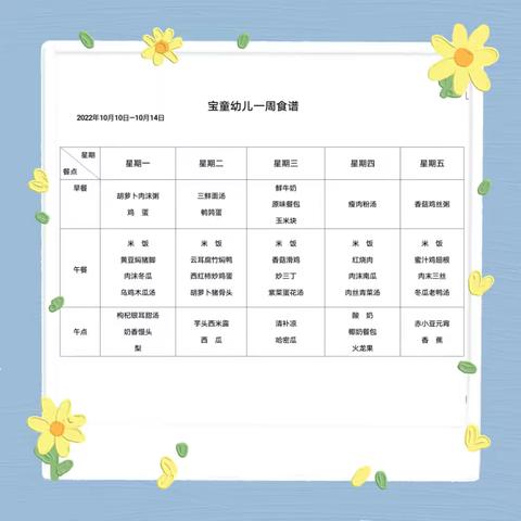 海口市琼山幼儿园宝童分园——10月10日~10月14日伙食菜谱及图片