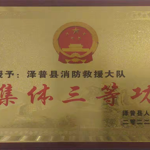 泽普县人民政府授予泽普县消防救援大队 “集体三等功”