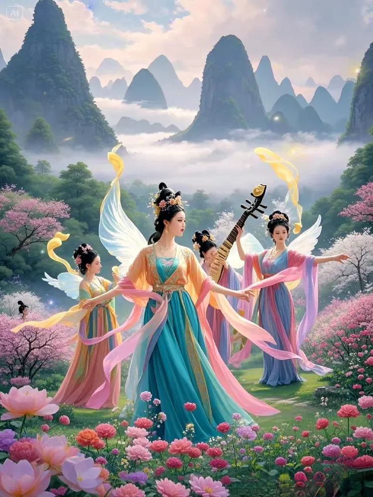 ai绘画|瑶池仙境采花仙女🧚‍♀️油画