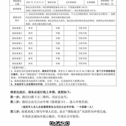 【社区通知】关于退役军人家庭补充医药报销蓝卡的通知