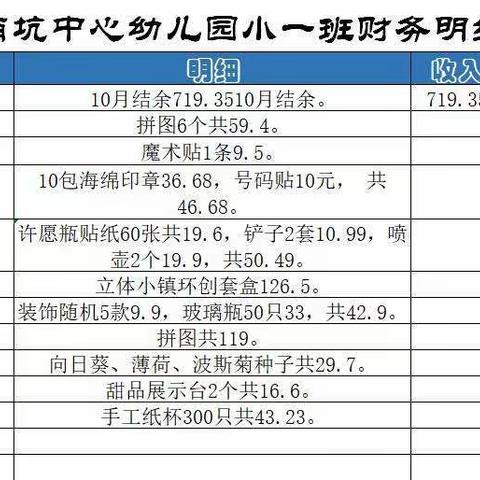 南坑中心幼儿园11月份财务明细