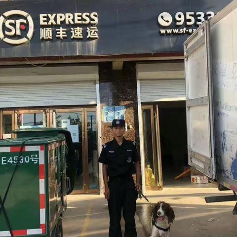 民警携警犬对物流寄递行业开展专项检查