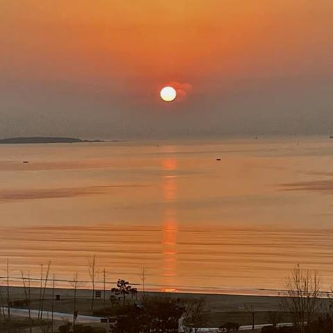 红日出东海，夕阳映晚霞