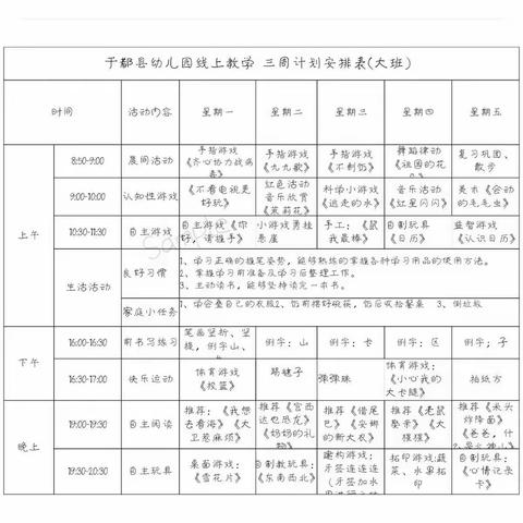 “延期不延学，假期也精彩”高龙中心幼儿园大班第三周活动安排