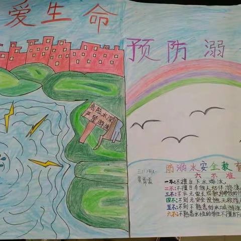 记二十八中三1班防溺水手抄报