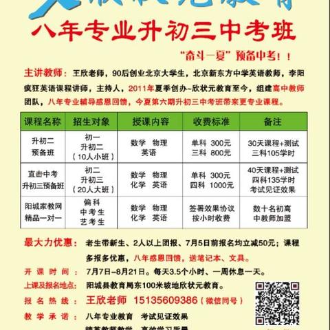 7月7日开班倒计时10天！🎉10天！🎉2011-2018，阳城《欣状元教育》八年专注初中教育