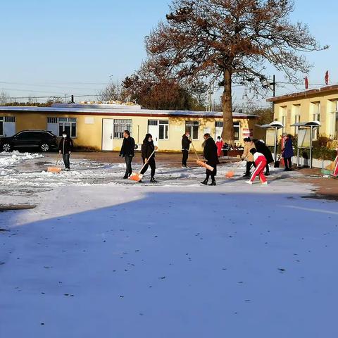 初雪纷飞满校园  师生扫雪暖人心