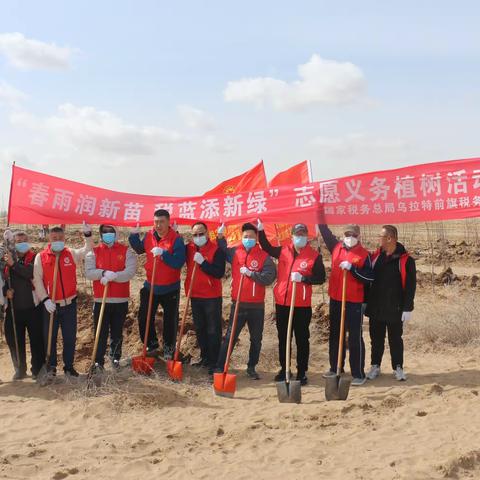 春雨润新苗  税蓝填新绿      ——国家税务总局乌拉特前旗税务局志愿义务植树活动