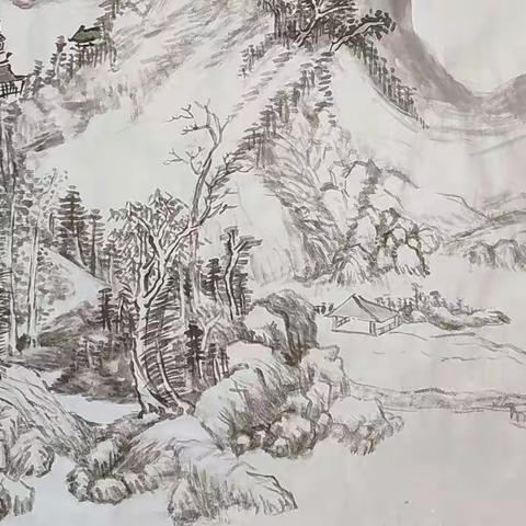 仿古山水《秋山行旅图》步骤解析