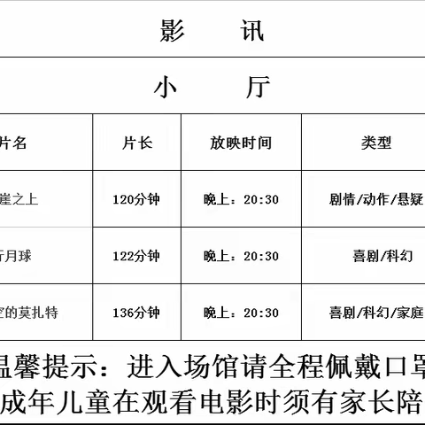 本周影讯（7月27日、29日、30日）