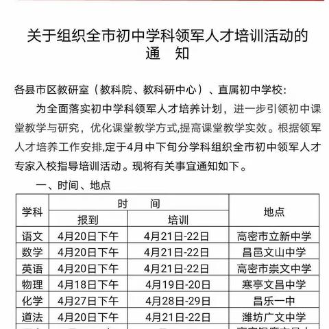 学习归来借东风，砥砺奋进筑梦行---潍坊市初中英语领军人才第一次培训